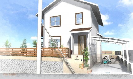 池田市E様邸の外構と庭のプランのイメージ図面