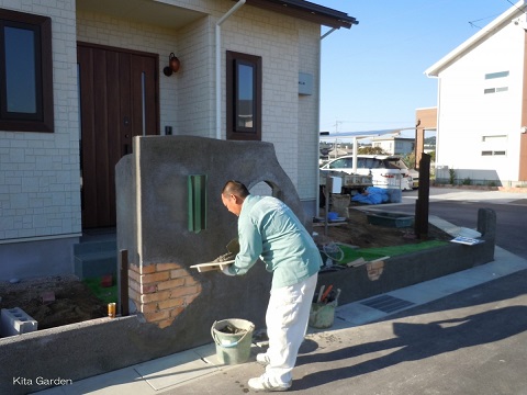 岡山県の新築外構左官工事