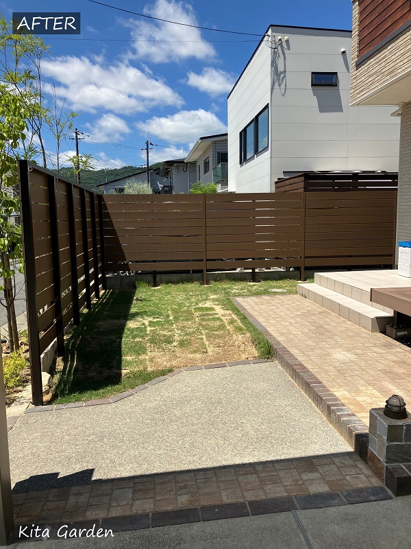 宝塚市の芝生の庭のリフォーム工事